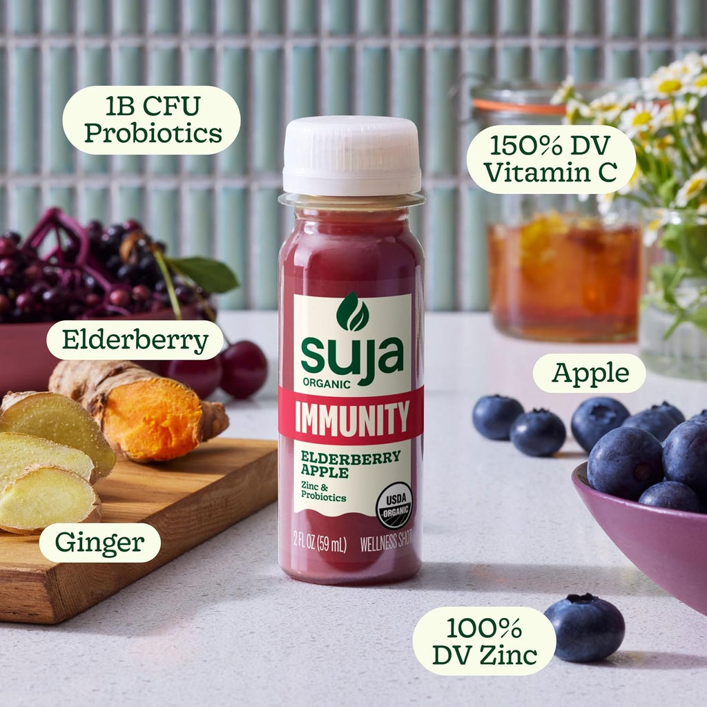 Suja Organic Immunity Elderberry Shot (90 Pack) with Turmeric and Ginger | Immunity Boost & Support | Functional Shots | Cold-Pressed Juice with Live Probiotics | Plant-Based & Gluten-Free