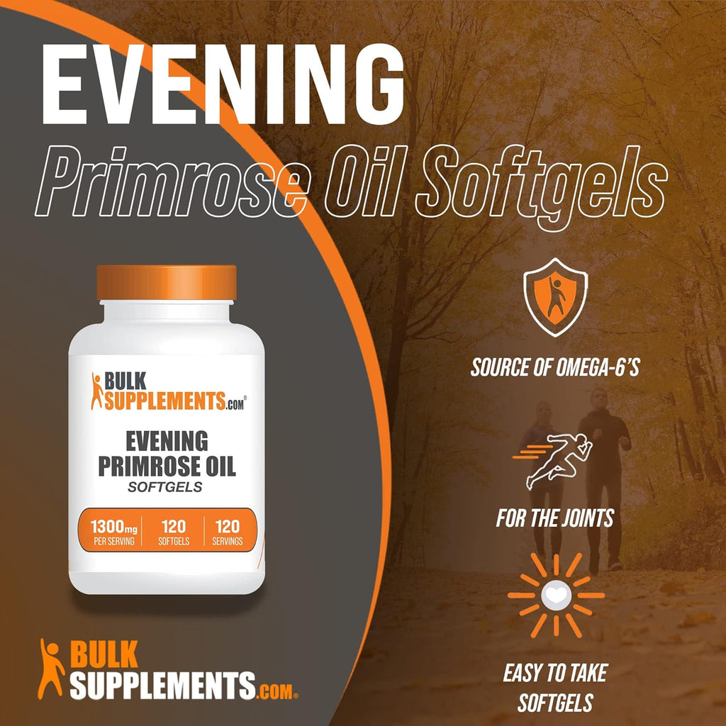 BulkSupplements.com Evening Primrose Oil Softgels - GLA Supplements, Evening Primrose Oil 1300mg - Gluten Free, 1 Softgel per Serving, 120 Count (Pack of 1)