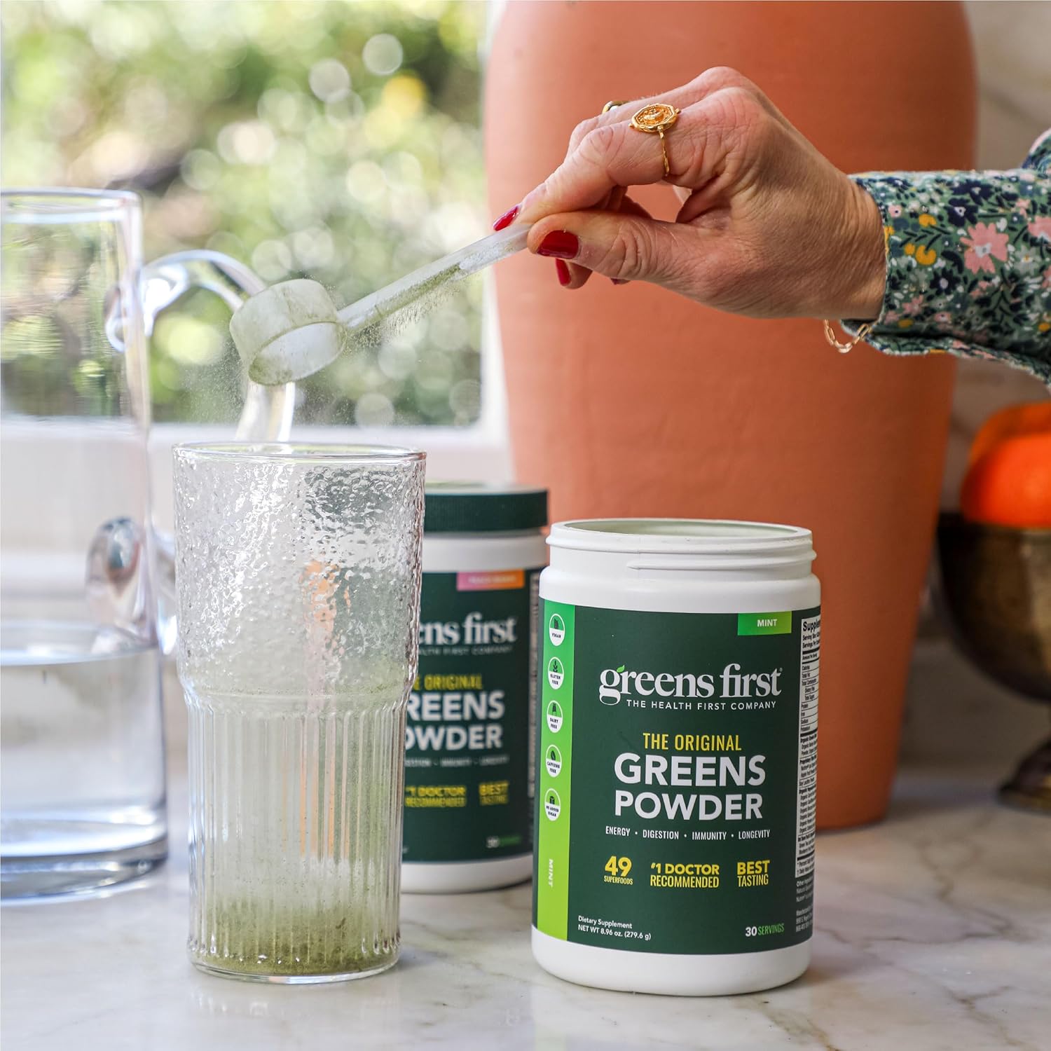 Greens First Original Greens Powder - 49 Superfoods - Organic Fruits & Veggies - Prebiotics, Probiotics & Digestive Enzymes - Antioxidant Smoothie - Dairy Free/Vegan/Non-GMO (Citrus, 60 Servings)