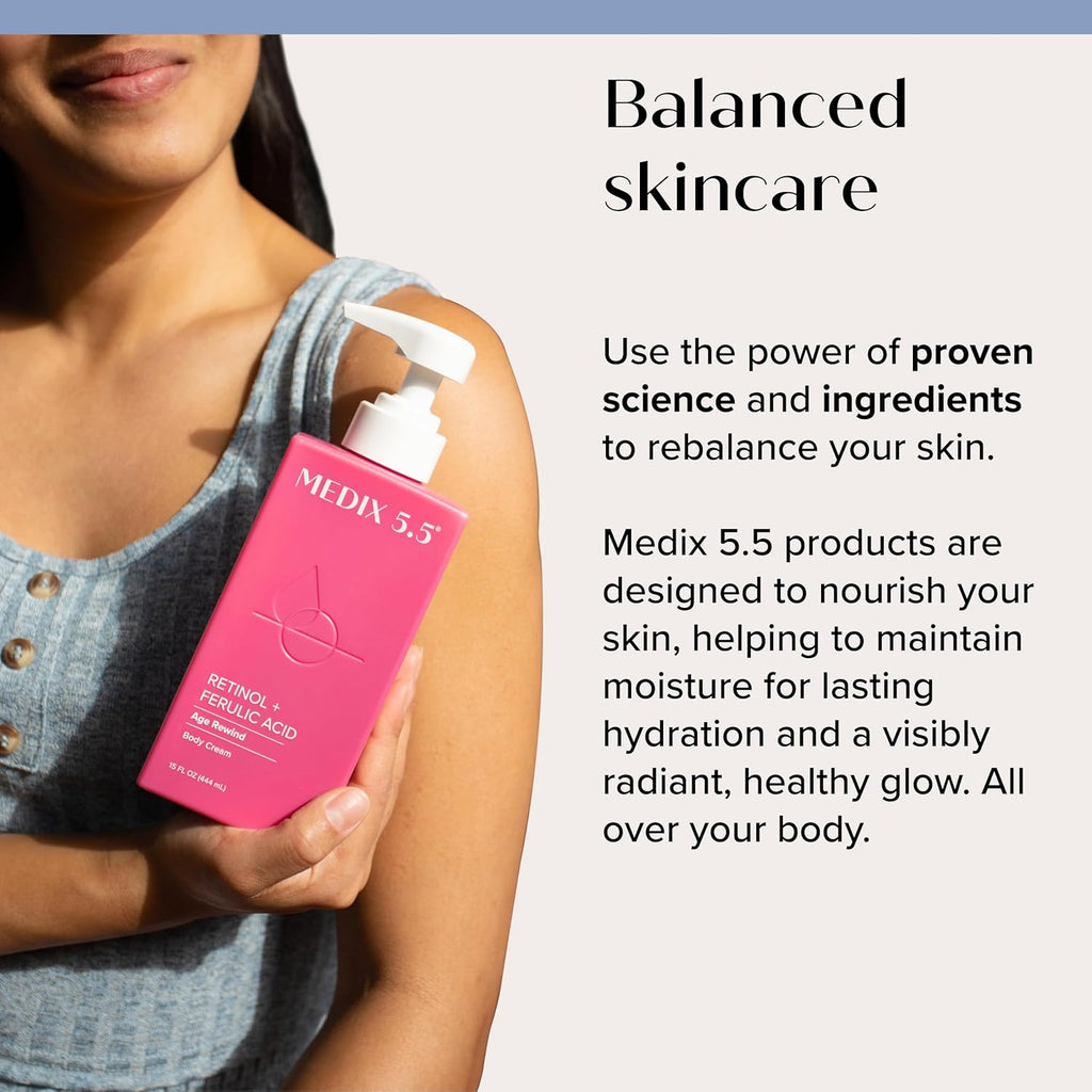 Medix 5.5 Retinol Body Lotion Firming Moisturizer | Crepey Skincare Treatment | Retinol Body Cream | Anti Aging Firming Cream For Women Targets Look Of Crepe Skin, Wrinkles, & Sagging Skin, 15 Fl Oz