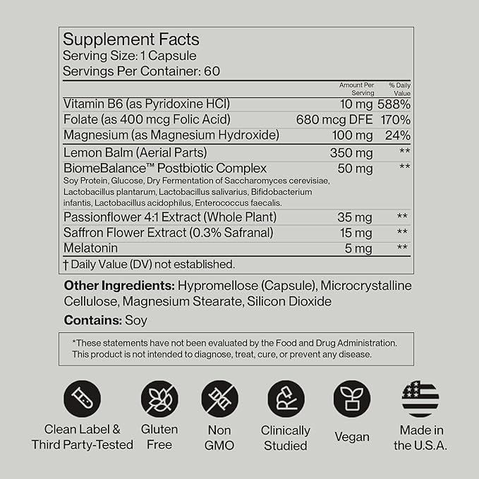 SecondKind Mood Balance – Saffron & Postbiotic Supplement for Stress Relief, Emotional Balance & Mental Clarity – Gut-Brain Formula with BiomeBalance™ – Non-GMO – Made in USA - 60 Capsules