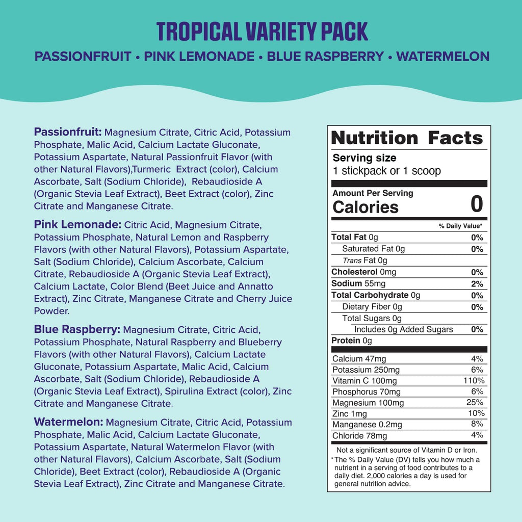 Ultima Replenisher Daily Electrolyte Powder Drink Mix – Sugar Free – Tropical Variety, 20 Stickpacks – Hydration Packets with 6 Electrolytes and Minerals – Keto Friendly, Non-GMO