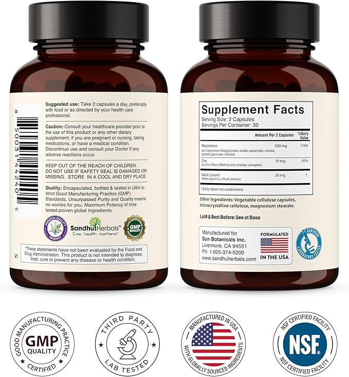 Complete Magnesium Complex 500mg for Women & Men | 60 Capsules | 6 in 1 Mag Supplement with Zinc | Quality Sleep & Muscle Health | Glycinate, Citrate, Malate, Oxide, Aspartate, Lysinate Glycinate