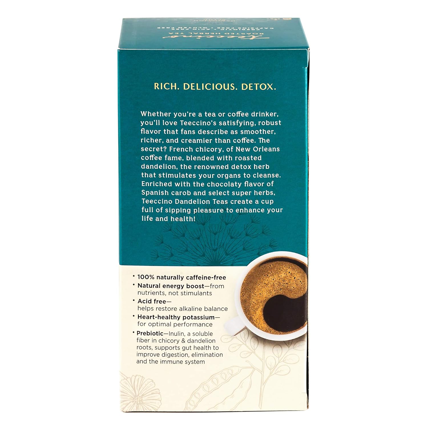 Teeccino Dandelion Mocha Mint Tea - Caffeine Free, Roasted Herbal Tea with Prebiotics, 3x More Herbs than Regular Tea Bags, Gluten Free - 25 Tea Bags (Pack of 3)