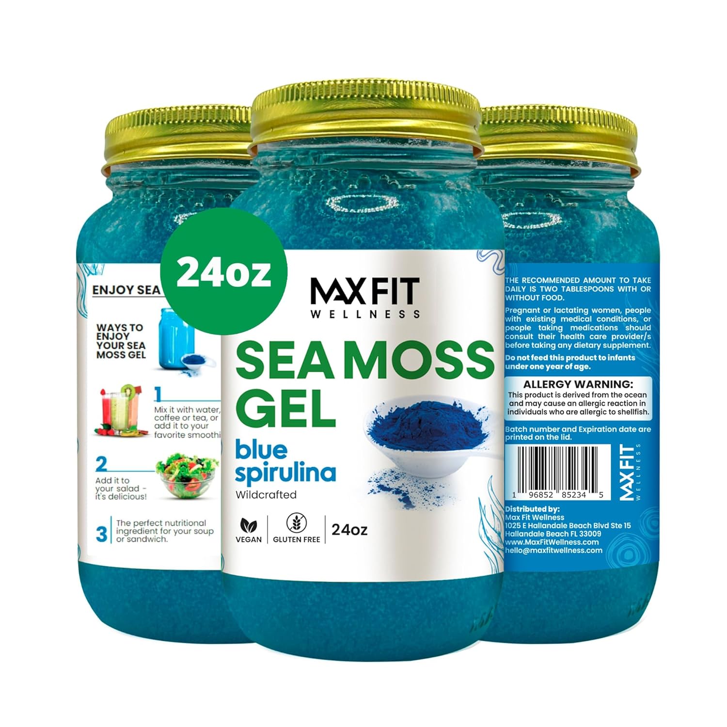 MAX FIT Sea Moss Gel Raw (12 Flavors) 24oz Wildсrafted Gold Sea Moss Gel from Saint Lucia | 92 Vitamins and Minerals | Pure Raw+Non-GMO | Vegan Superfood