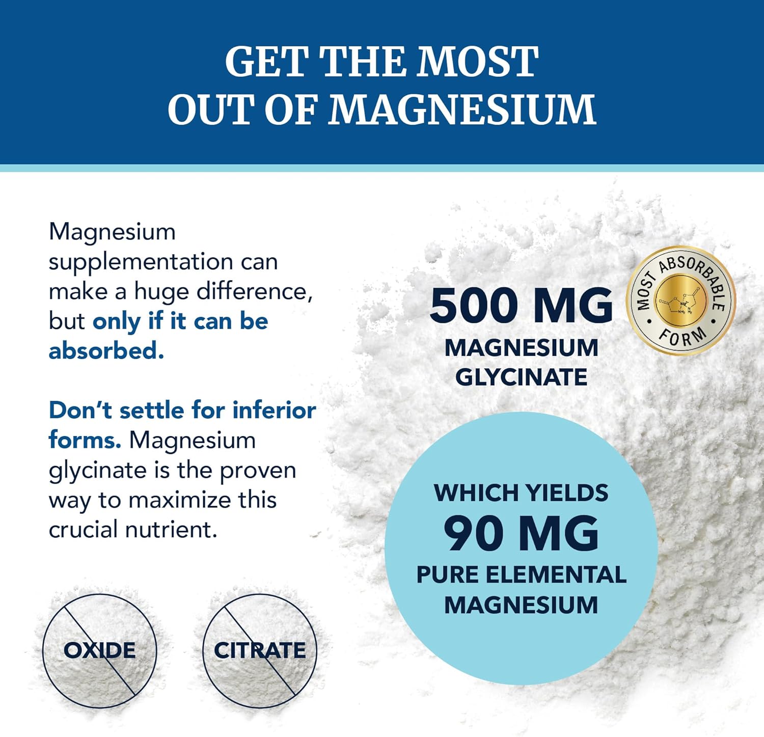 Magnesium Glycinate 500mg | Chelated for High Absorption | Muscle Relaxation, Bones, Heart, Nerve, Sleep & Calm Support for Women & Men | Magnesium Chelate Supplement & Bisglycinate Complex | 60ct