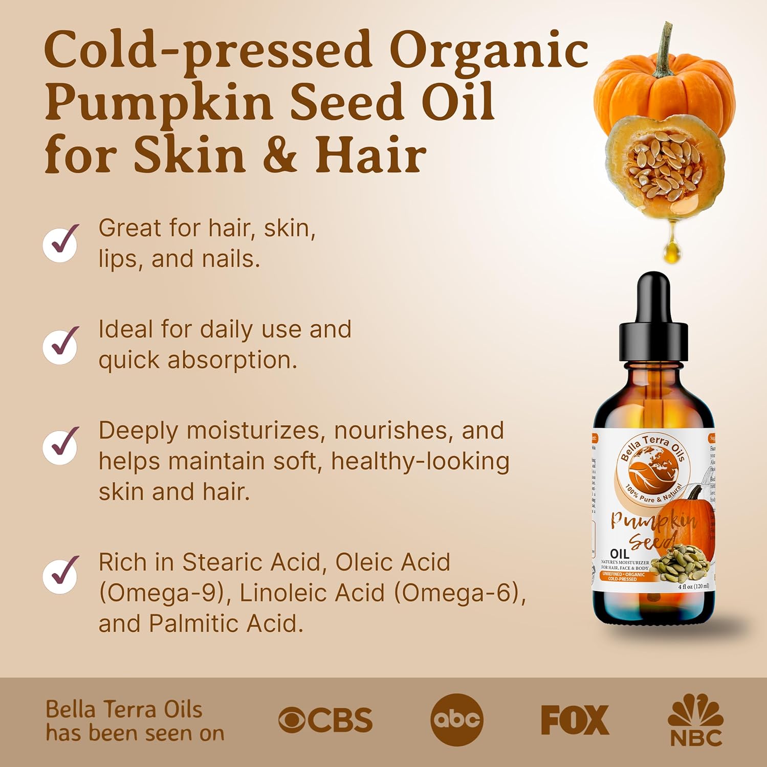 Bella Terra Oils - Organic Pumpkin Seed Oil 16oz - An Ode to Organic Pumpkin's Nutrient Array, Packed with Cucurbitin & Essential Amino Acids, A Skin's Cherished Elixir