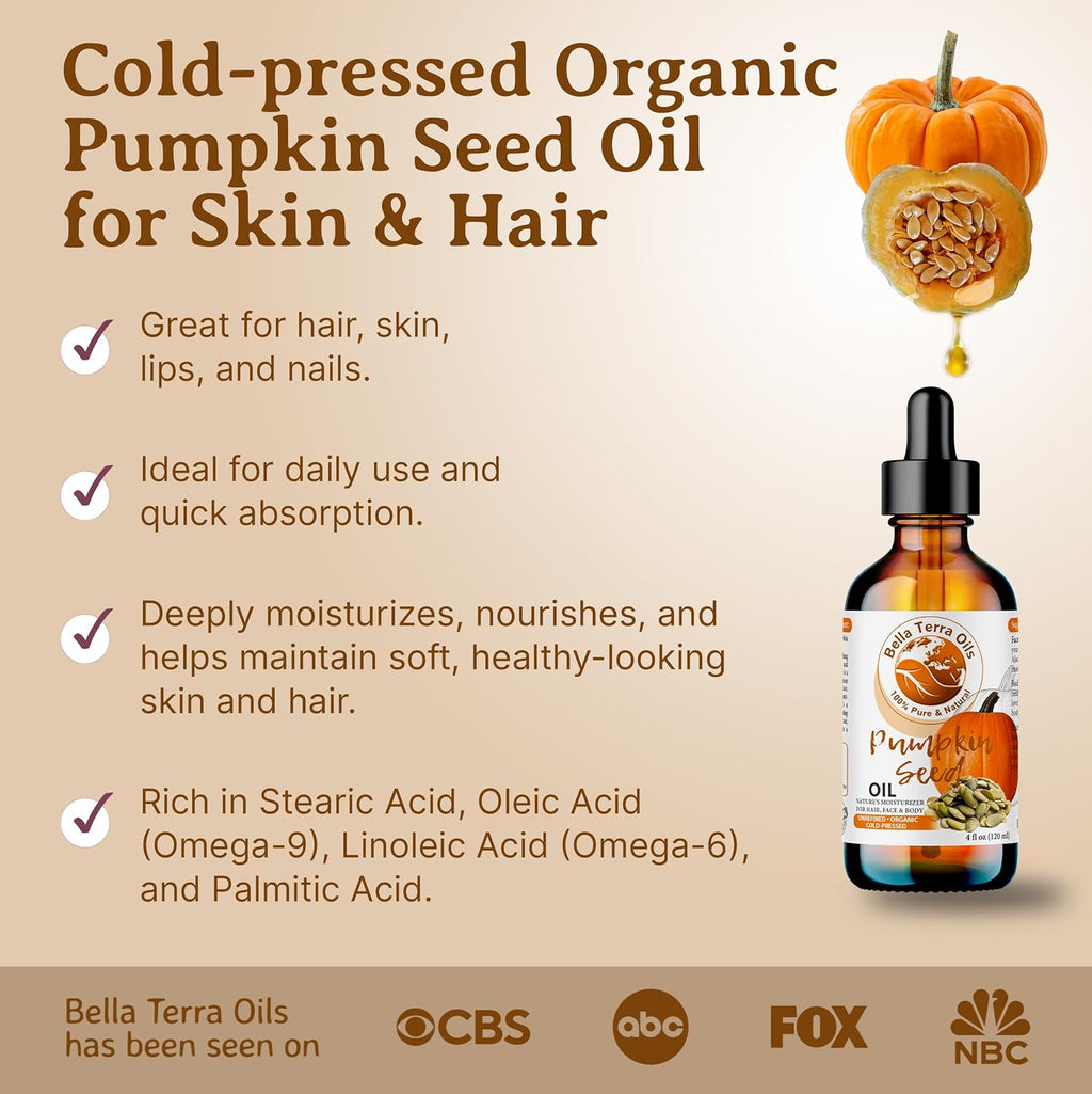 Bella Terra Oils Pumpkin Seed Oil for Radiant Skin – 1gallon, Enhance Skin Texture, Revitalizing, Fast Absorbing, Nutrient-Rich
