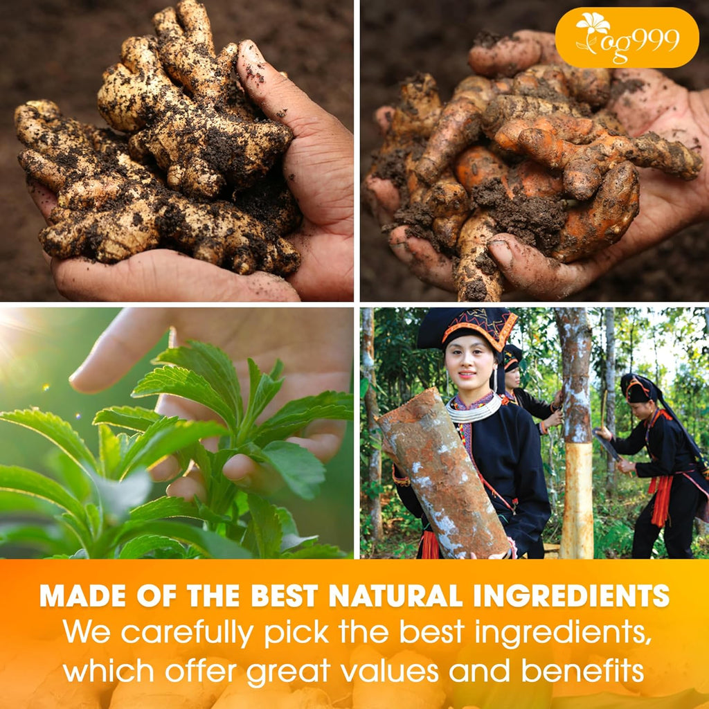 TOG999, 20 Tea Bags of Ginger, Turmeric and Cinnamon, Upgraded Version, 100% Natural, Hand-made Blend of Ginger, Turmeric, Cinnamon, Orange Peel, Black Pepper, Stevia Leaves, Jasmine. No Sugar, Vegan.