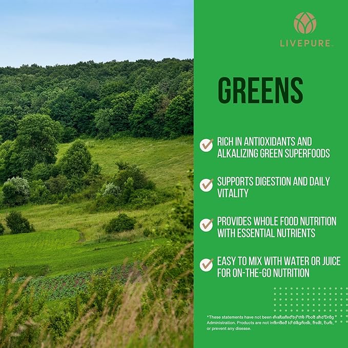 Pure Greens 210g - Greens Powder with Superfoods, Antioxidants, and Phytonutrients with Four Proprietary Blends. Easily Mix with Water or Juice. Vegan-Friendly, Naturally Sweetened with Stevia.