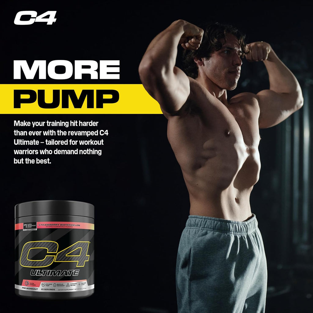 Cellucor C4 Ultimate Pre Workout Powder Strawberry Watermelon - Sugar Free Preworkout Energy Supplement for Men & Women - 300mg Caffeine + 3.2g Beta Alanine + 2 Patented Creatines - 20 Servings