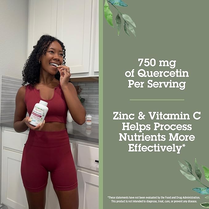 Quantum Health Quercetin+ 750mg Powerful Immune Support Supplement + Zinc 11mg & Vitamin C 200mg Seasonal Immunity Boost Respiratory Health & Gut Support Complex for Women & Men - 180 Capsules