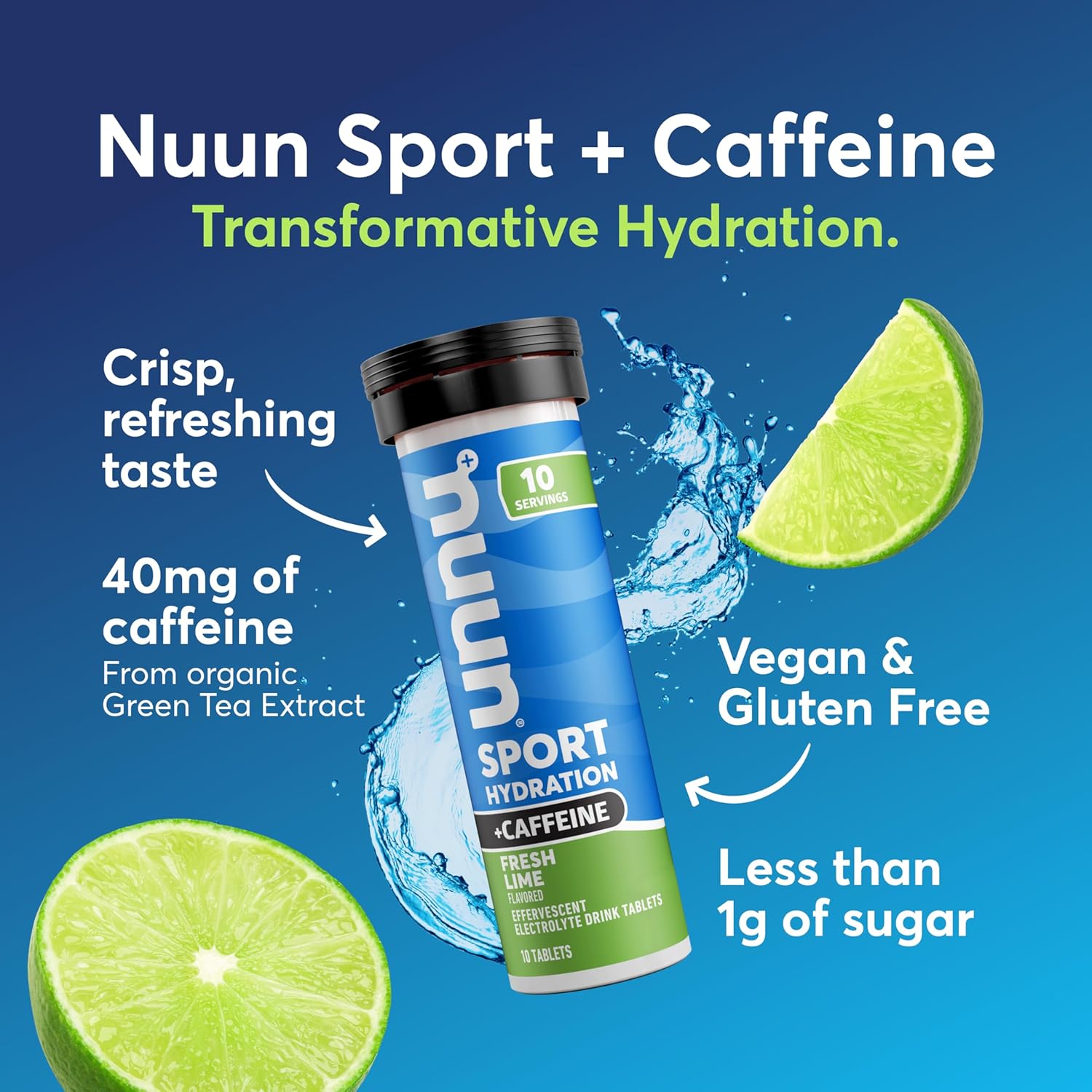 Nuun Sport + Caffeine Electrolyte Tablets – Dissolvable in Water, Variety Pack | 5 Essential Electrolytes for Hydration | 1g Sugar Drink Mix | Vegan, Non-GMO | 6 Pack (60 Total Servings)