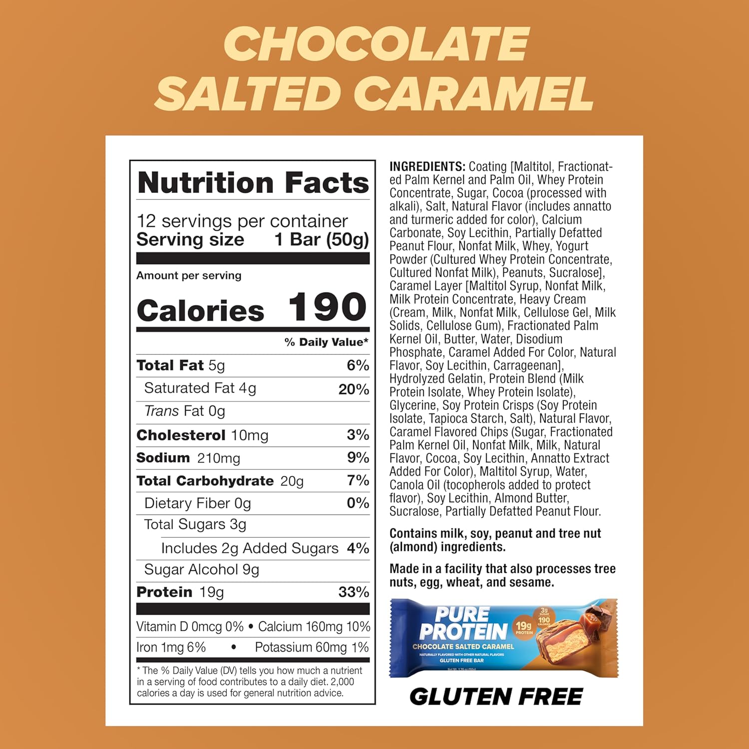 Pure Protein Bars, High Protein, Nutritious Snacks to Support Energy, Low Sugar, Gluten Free, Chocolate Salted Caramel, 1.76 oz., 12 Count (Pack of 1) (Packaging May Vary)