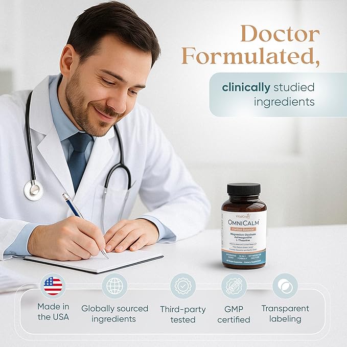 OmniCalm Cortisol Supplements for Women & Men | Stress Relief & Sleep Support with Magnesium & Ashwagandha, L Theanine | 14-in-1 Cortisol Reducer, Manager, Detox – USA