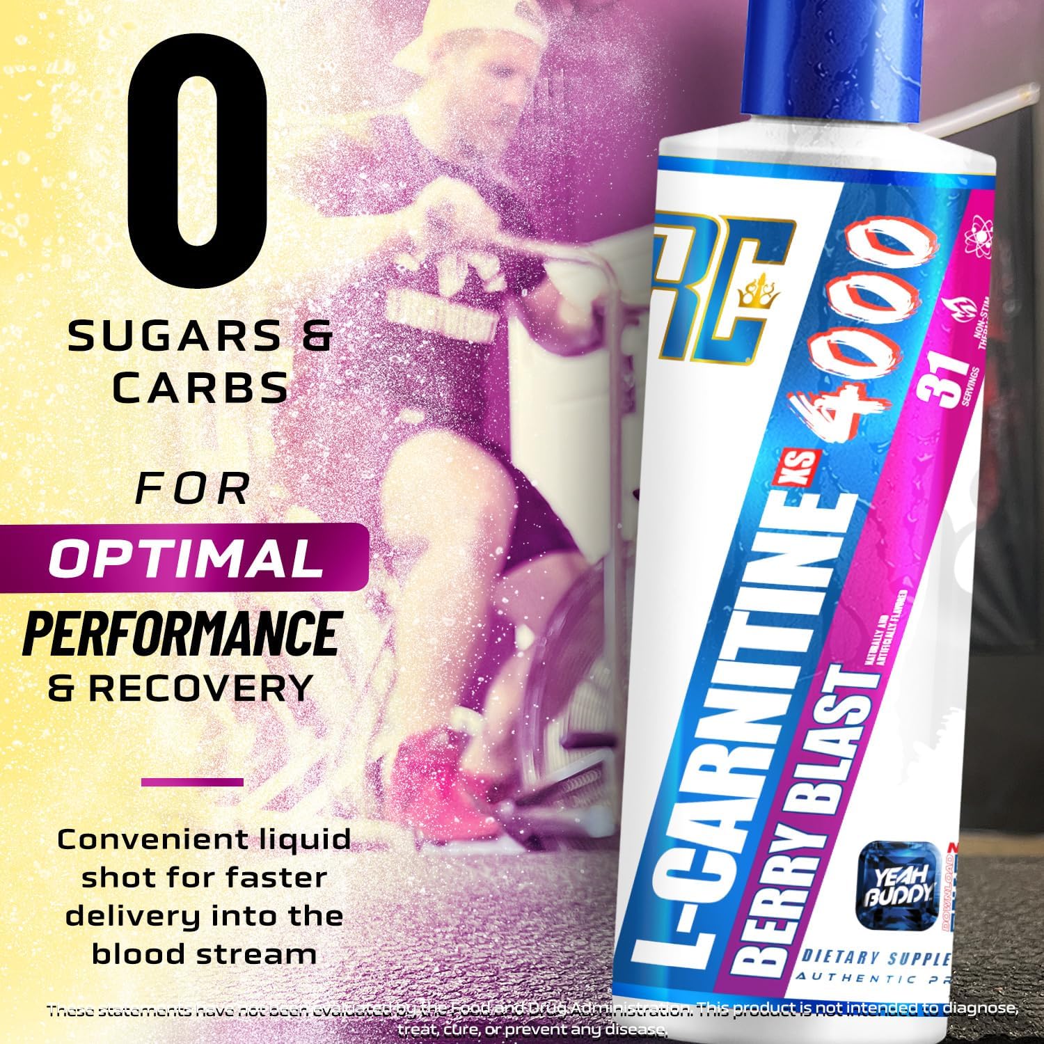 Ronnie Coleman Signature Series L Carnitine XS 4000 Liquid, Stimulant Free, Sugar Free, Zero Carbs, Lean Muscle Strength Support for Men & Women, Amino Acid Supplement, Berry Blast Flavor, 16 Oz