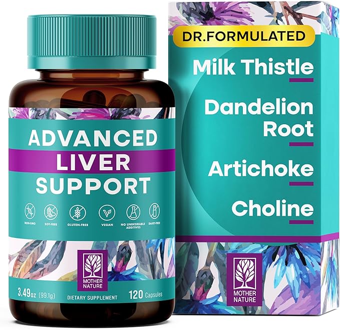 High-Potency Vegan Liver Cleanse Detox & Repair (120 Days Supply) - Dr Formulated Milk Thistle, Silymarin, Choline, Artichoke & Dandelion Root Supplement – Liver Support & Kidney Detox - 120 Capsules