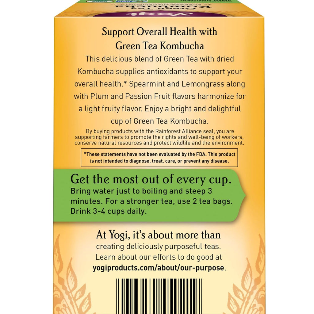 Yogi Tea Green Kombucha Tea - 16 Bags per Pack (4 Packs) - Organic - With Kombucha to Support Overall Health - Includes Lemongrass, Spearmint Leaf & More