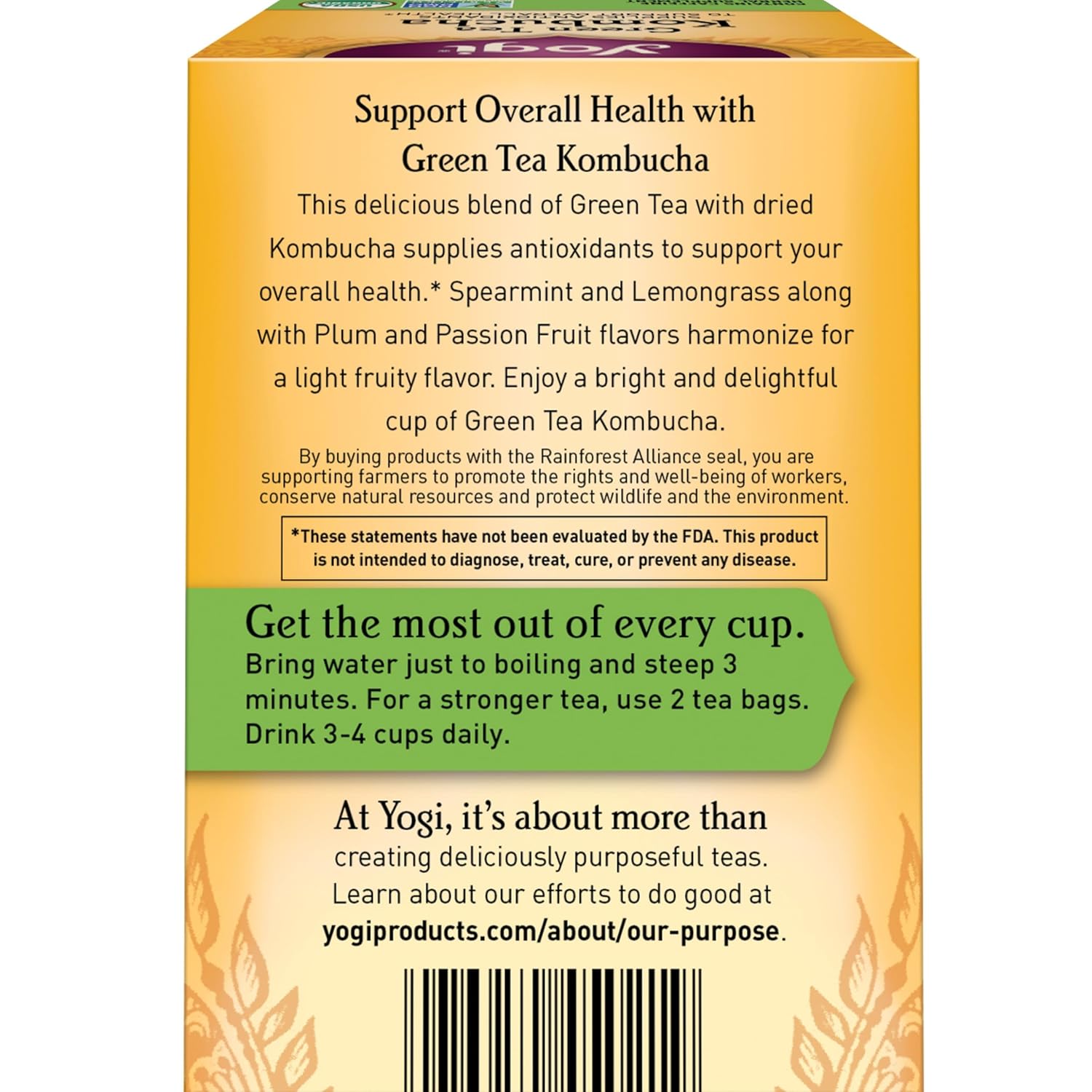 Yogi Tea Green Kombucha Tea - 16 Bags per Pack (4 Packs) - Organic - With Kombucha to Support Overall Health - Includes Lemongrass, Spearmint Leaf & More
