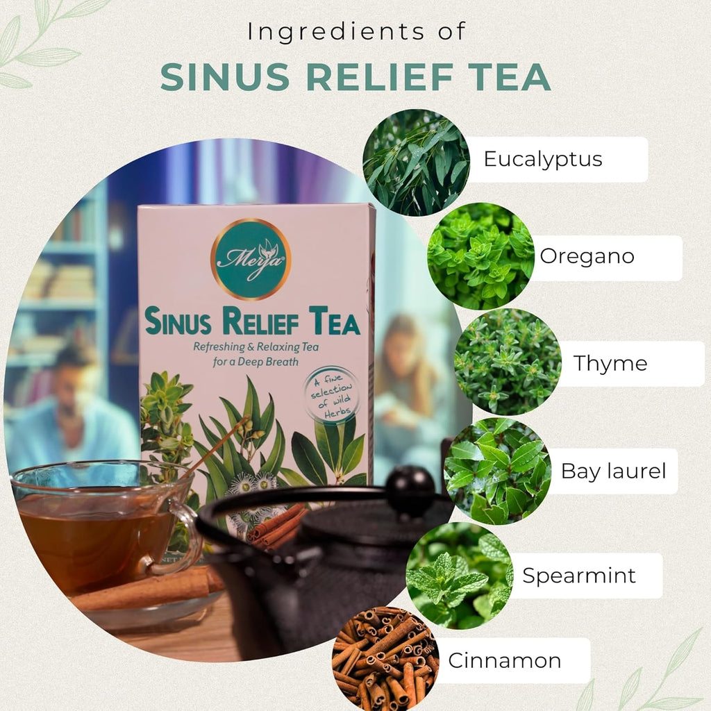 Merja Herbs Sinus Relief Tea - For Sinus Cleanse - Reduce Sinus Discomfort - Mediterranean Loose - Caffeine Free - 100% Natural & Premium Quality 250gr 8.82 oz