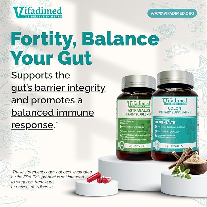 Gut Health & Immunity Combo,Colitis,IBD Assist,Leaky Gut Repair,Soothes Irritation,Intestine Lining,Gut Microbiome,Immune Balance, Colon & Astragalus,3-Month Supply,180 Capsules