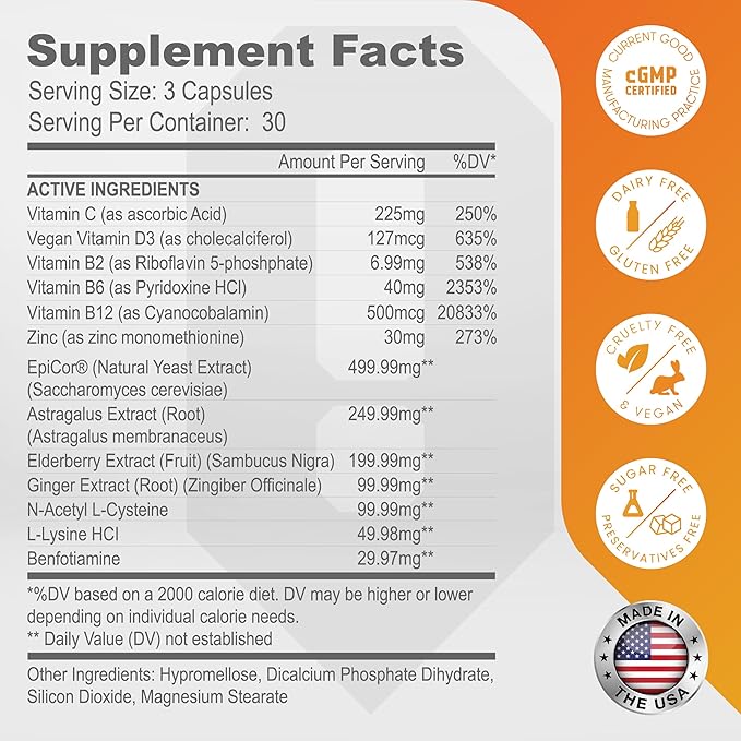 BoostNow Immune Support Capsules, 14-in-1 Formula with EpiCor 500mg, Zinc, Vitamin C, D-3, Elderberry & More - 90 Count