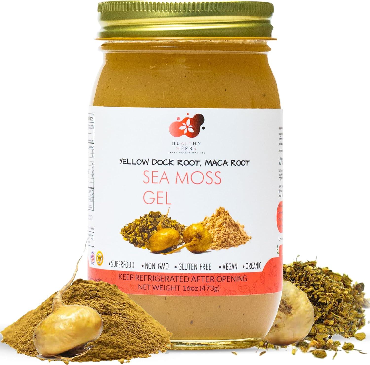 Healthy Herbs Sea Moss Gel (Yellow Dock) Wildcrafted from Jamaican St Lucia Gold Seamoss | Wild-Harvested Superfood With Over 90 Essential Vitamins & Minerals | Vegan, Non-GMO, US-Made (16 oz.)