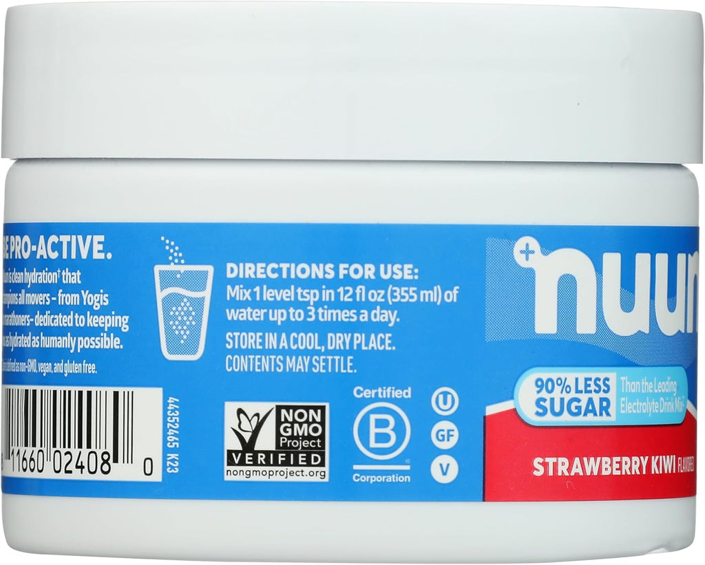 Nuun Sport Electrolyte Powder Drink Mix with Magnesium, Calcium, Potassium, Chloride, and Sodium, Strawberry Kiwi Flavor, Gluten Free & Vegan, Up to 20 Servings