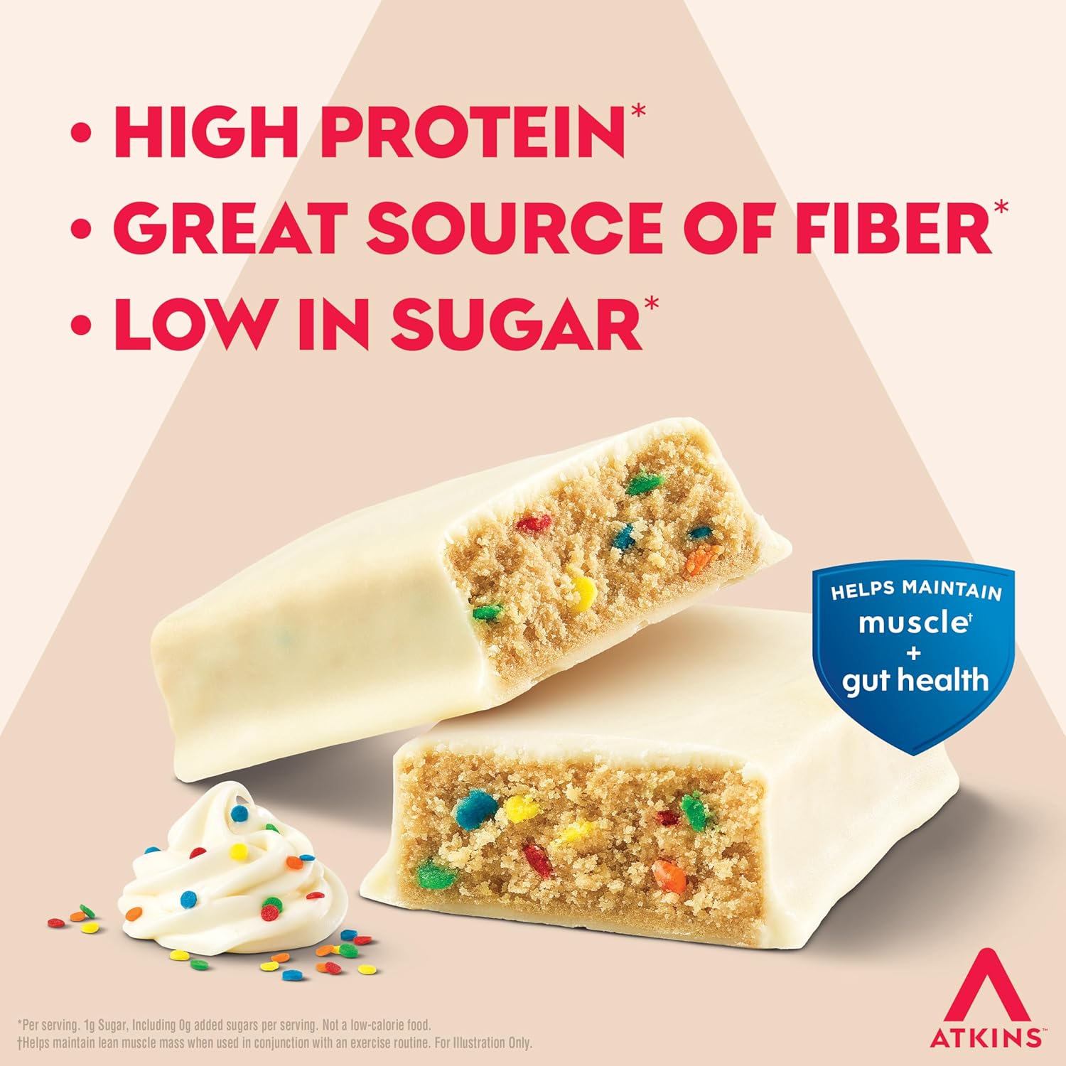 Atkins Strong Birthday Cake High Protein Bars, 20g Protein, 2g Sugar, 4 Count (Pack of 6)