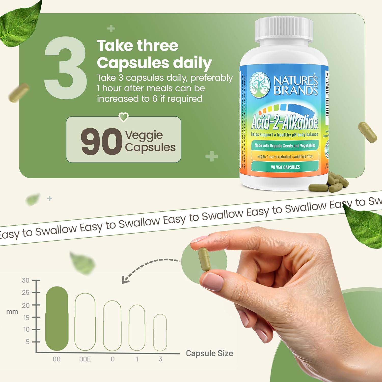 Nature’s Brands Acid-2-Alkaline Supplements for Energy, Digestion & Immunity - pH Balance & Detox Support with Turmeric, Bilberry, Barley Grass & Burdock - 90 Vegetarian Capsules
