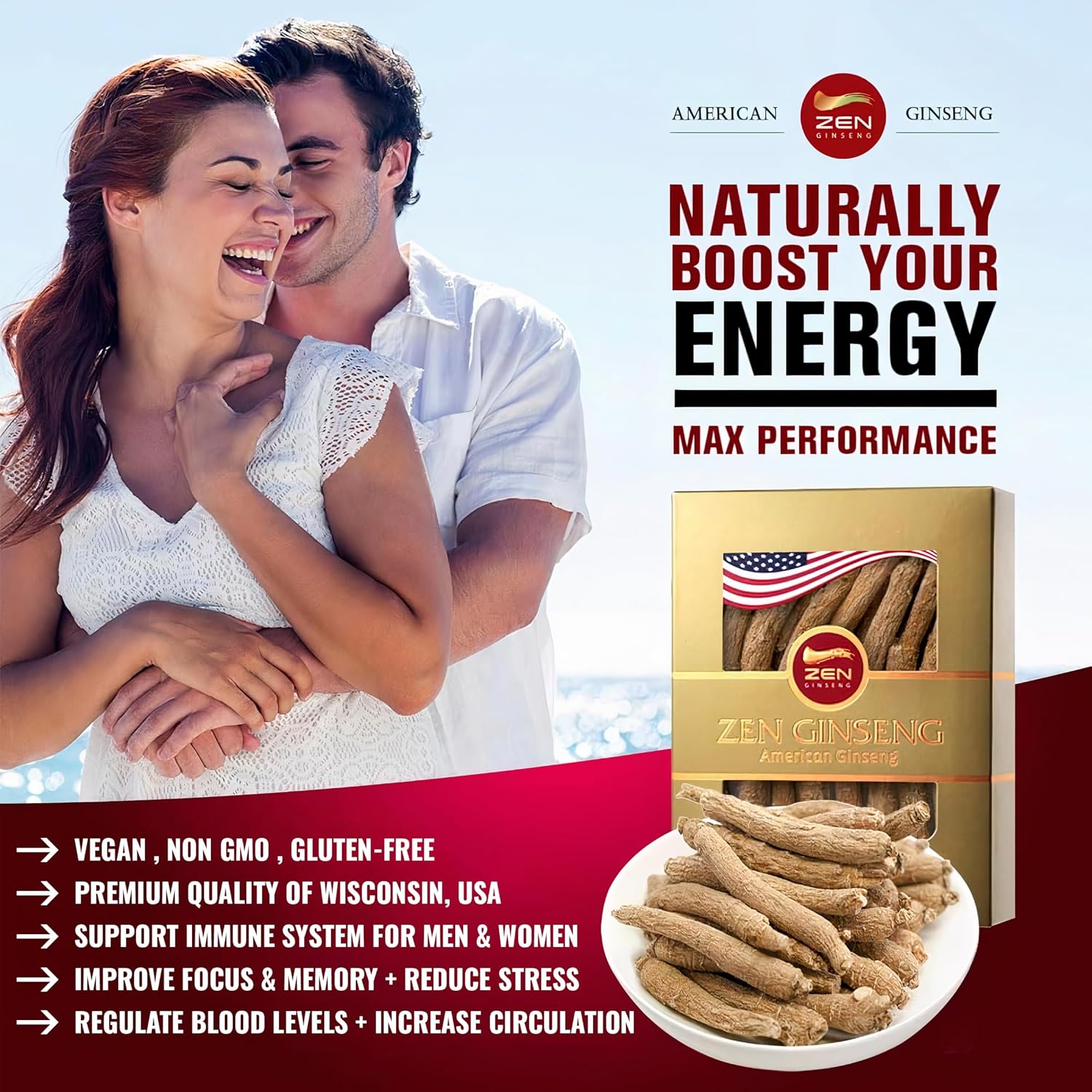 1 Box of American Wisconsin Ginseng — Small Long Root - Premium Quality Panax Ginseng. Boosts Body Immunity, Energy for Men & Women (4oz)