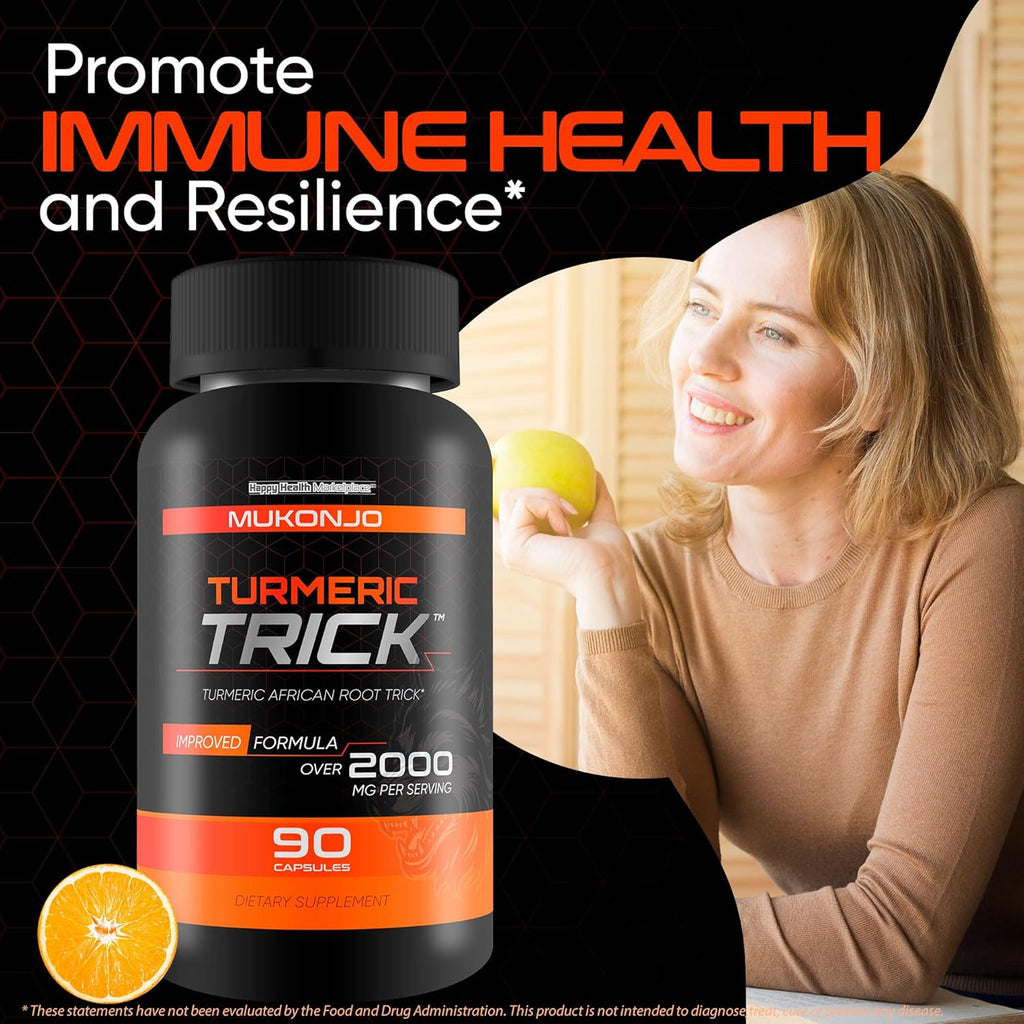 Mukonjo Turmeric Trick - with Vitamin D and Zinc for Men - Our Best Turmeric Curcumin Supplement for Men - Enriched with Black Pepper - Turmeric African Root Trick - Mens Health Vitamin D