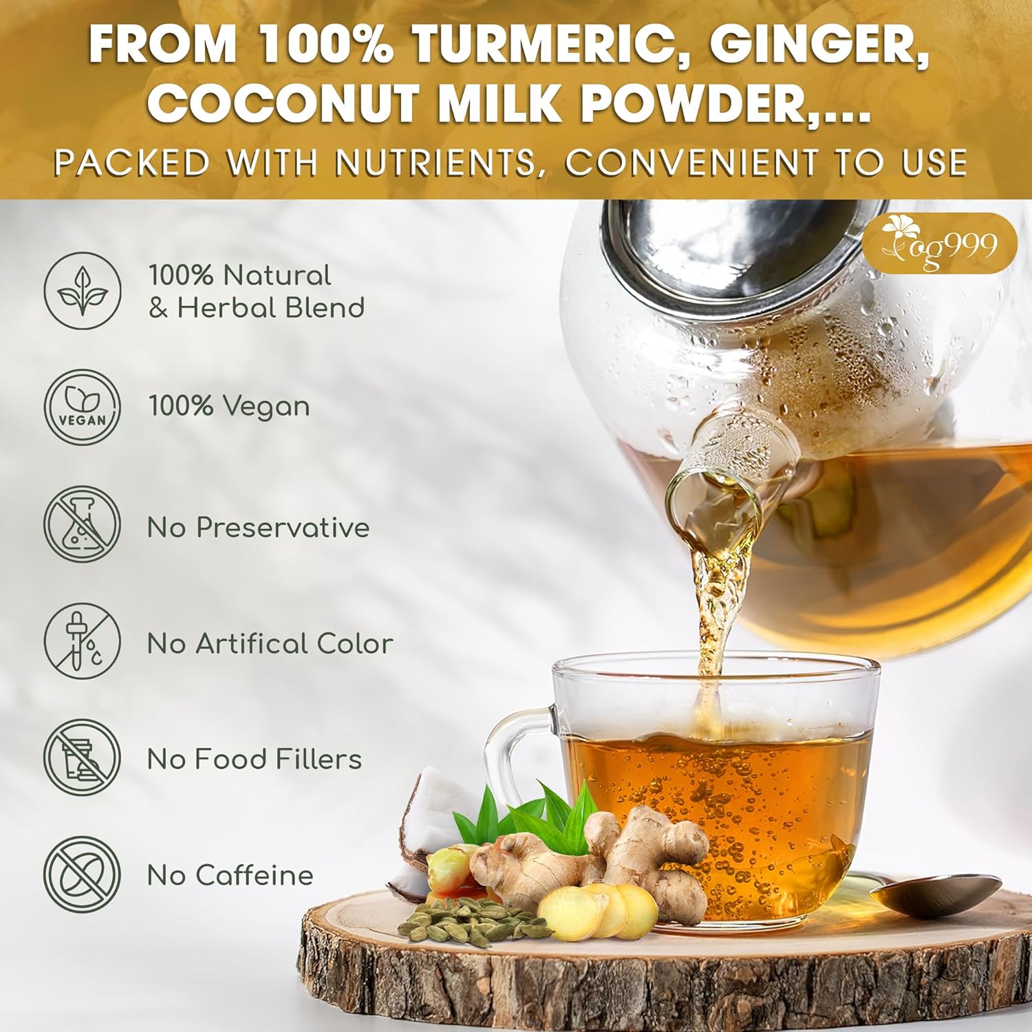 TOG999, Premium 8oz Golden Milk Powder - Turmeric, Cinnamon, Ginger & Black Pepper – Natural Spice Blend for Lattes, Smoothies & Baking – Non-GMO, No Additives