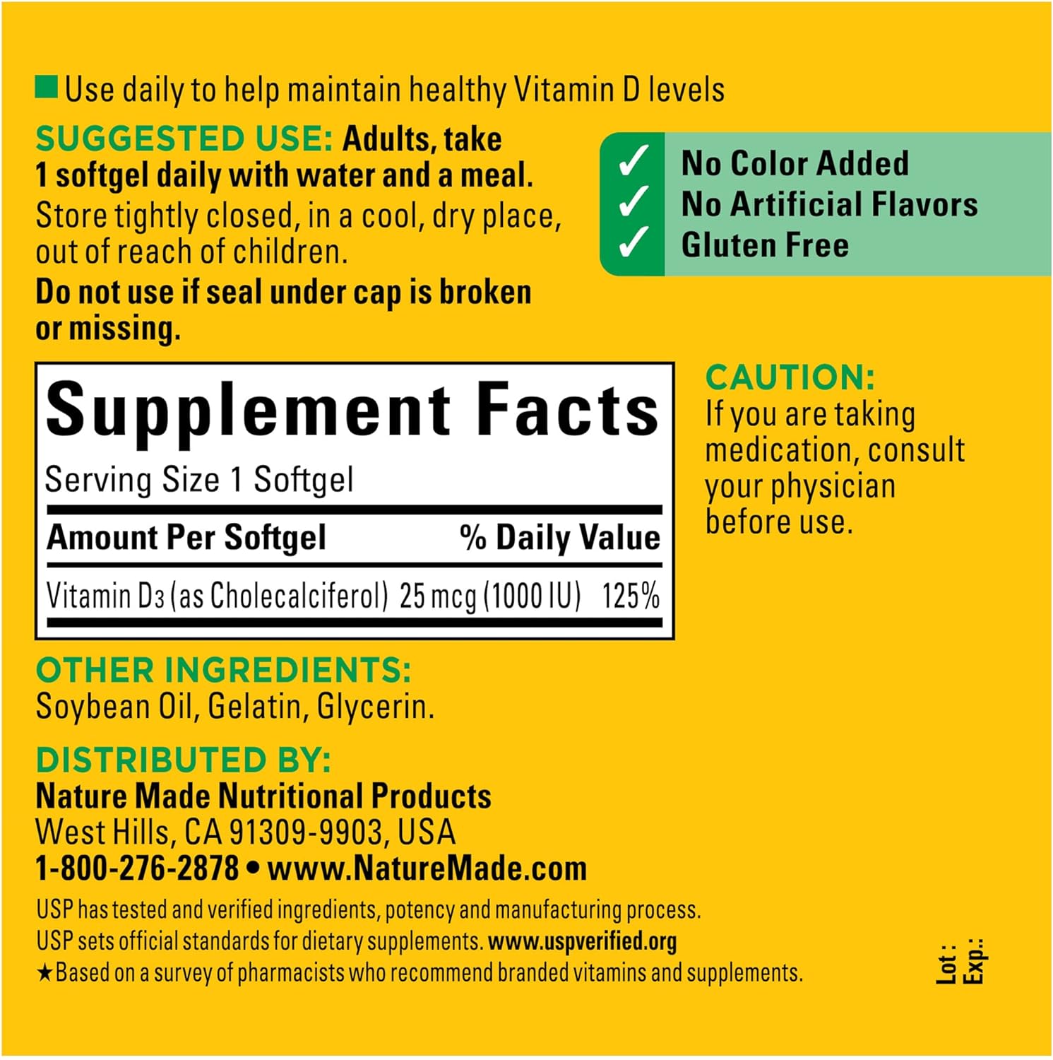 Nature Made Vitamin D3 1000 IU (25 mcg), Vitamin D Supplement for Bone, Teeth, Muscle and Immune Health Support, 300 Softgels, 300 Day Supply