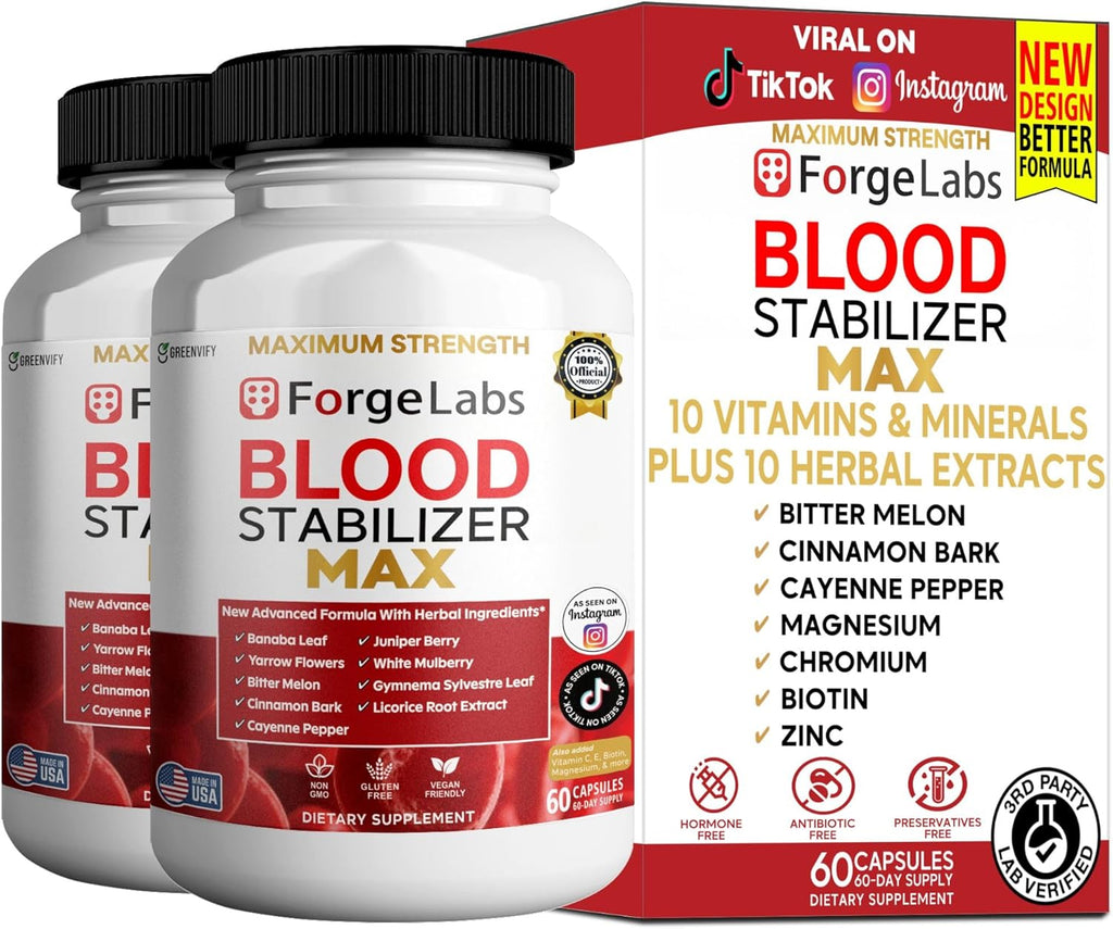 ForgeLabs Blood Stabilizer Max, Maximum Strength Dietary Supplement, 60 Veggie Capsules, with Banaba Leaf, Juniper Berry, White Mulberry. (2)