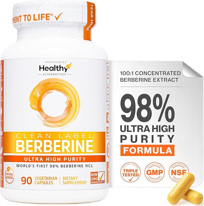 Clean Label Berberine, Ultra High Strength Berberine Supplement 100x More Concentrated | 98% Berberine HCl, Highest Purity in US | 500mg Capsules | Triple Tested | Made in USA, cGMP Certified