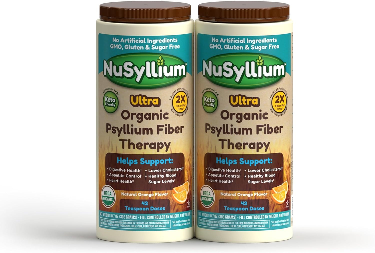 Ultra Psyllium Husk Powder, Organic, 10.7 Oz (Pack of 2) Sugar Free, Keto-Friendly Fiber Supplement, Helps Promote Digestive Health* & Appetite Control* Natural Orange, 2 x 42 Servings