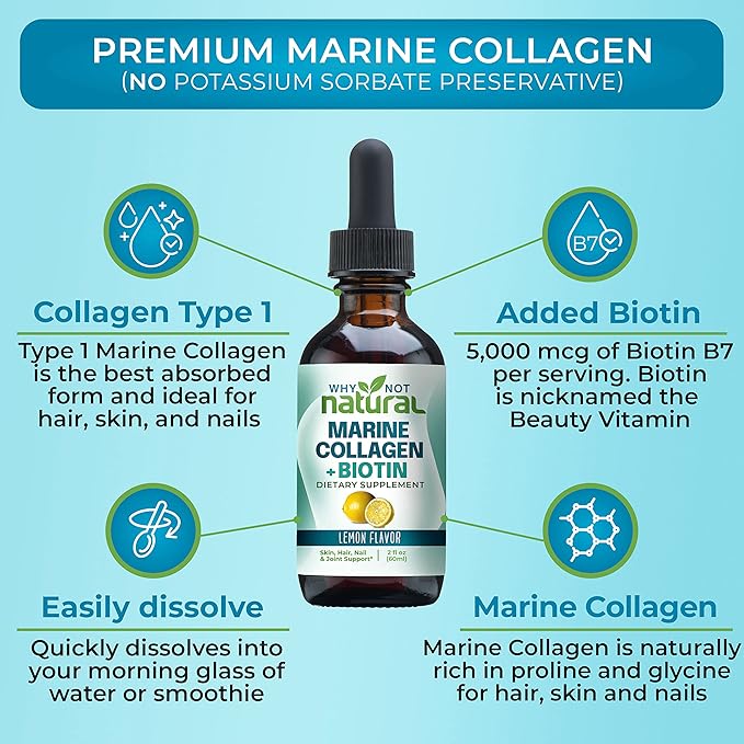 Why Not Natural Liquid Collagen Plus Biotin Drops for Women and Men - Supplement for Hair, Skin, and Nails