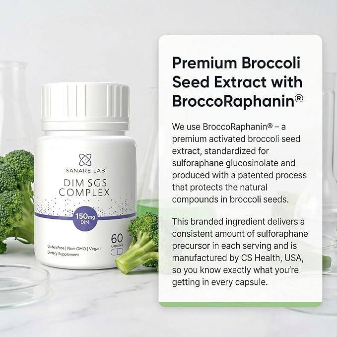 DIM SGS Complex 150mg – Diindolylmethane with Broccoli Seed Extract & Pomegranate – Hormone Balance Support for Women & Men – Vegan, Non-GMO, 60 Capsules