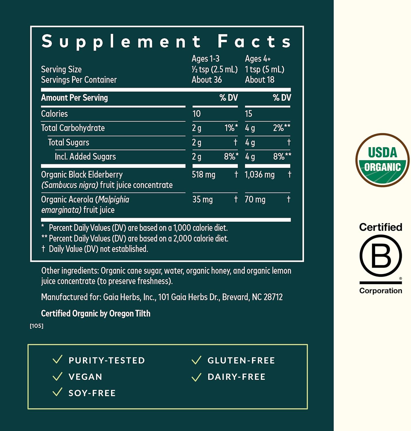 Gaia Herbs GaiaKids Black Elderberry Syrup - Delicious Immune Support Supplement for Kids - with Organic Black Elderberries and Honey - USDA Certified - 3 Fl Oz