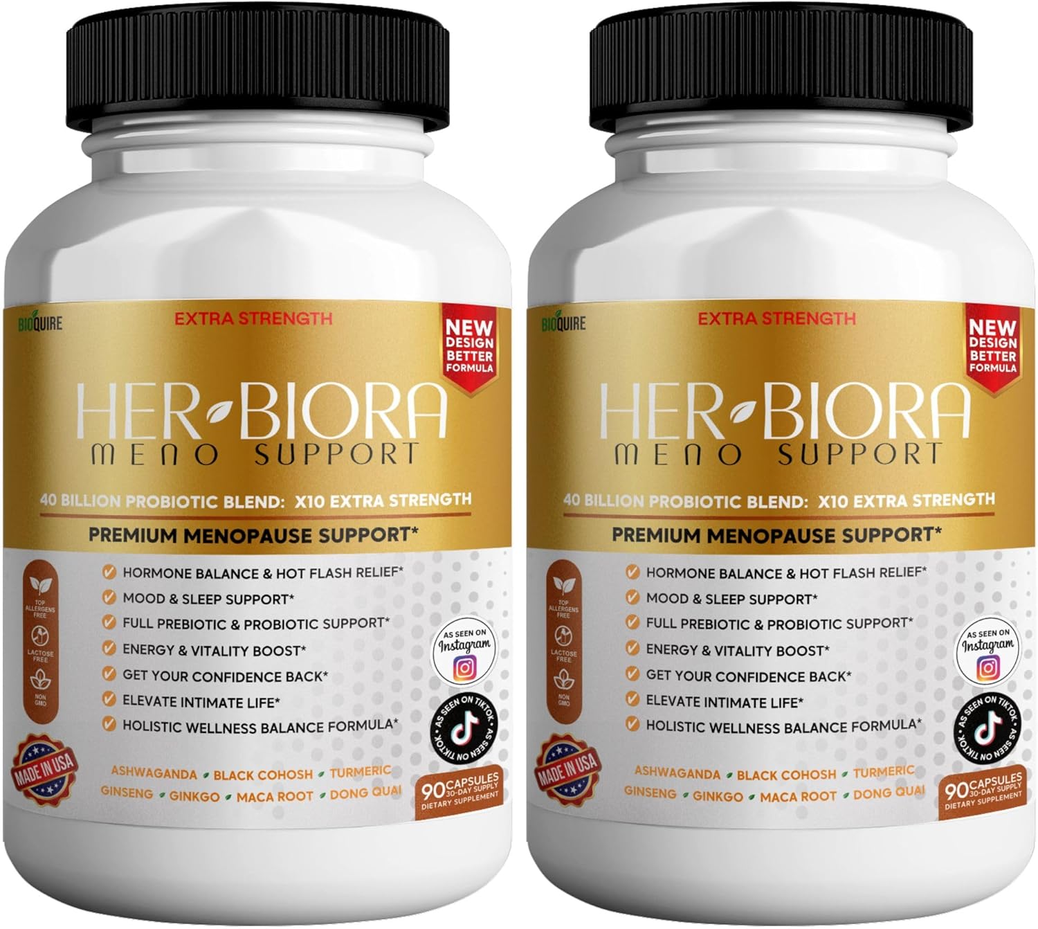 Her Biora Meno Support | Premium Menopause Probiotic Supplement | Hormone Balance, Hot Flash Relief, Mood & Sleep Support | Turmeric, Ashwagandha, Black Cohosh | 90 Capsules (2)