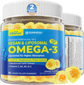 Vegan Omega-3 Gummies 1000mg +CoQ10+Magnesium- EPA 600mg DHA 400mg, Fish Oil Omega 3 Supplements Alternative for Women Men Adults, Liposomal, Algae, Plant Sterols, Garlic,B6,B9, B12, Sugar Free, 2Pack