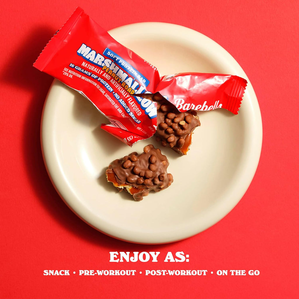 Barebells Soft Protein Bars Marshmallow Peanut Road - 12 Count, 1.9oz Bars - Nutritional Snacks with 16g of High Protein - Fluffy Chocolate Treat with 2g of Total Sugars - Breakfast Bars