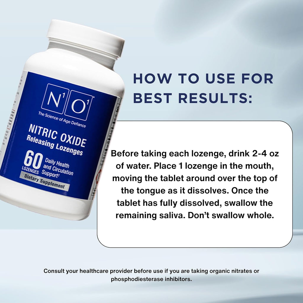 Nitric Oxide Lozenges - 60 Count - Nitric Oxide Supplement for Heart Health, Circulation, Energy, Blood Flow, Oxygenation, Healthy Blood Pressure, Cardiovascular Support for Men & Women