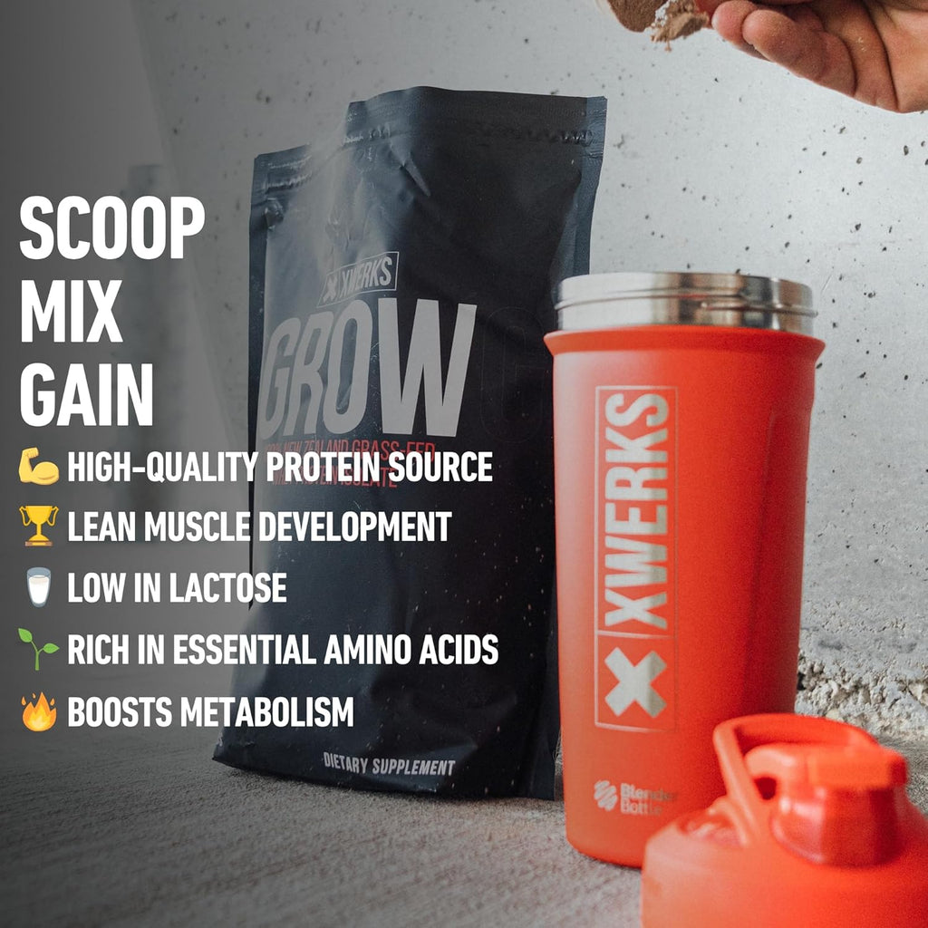 Xwerks Grow 100% New Zealand Grass Fed Whey Protein, 25g Pure Isolate Protein Powder Per Serving, All Natural Paleo and Keto Friendly, Soy Free Gluten Free Easy to Digest, Vanilla, 30 Servings