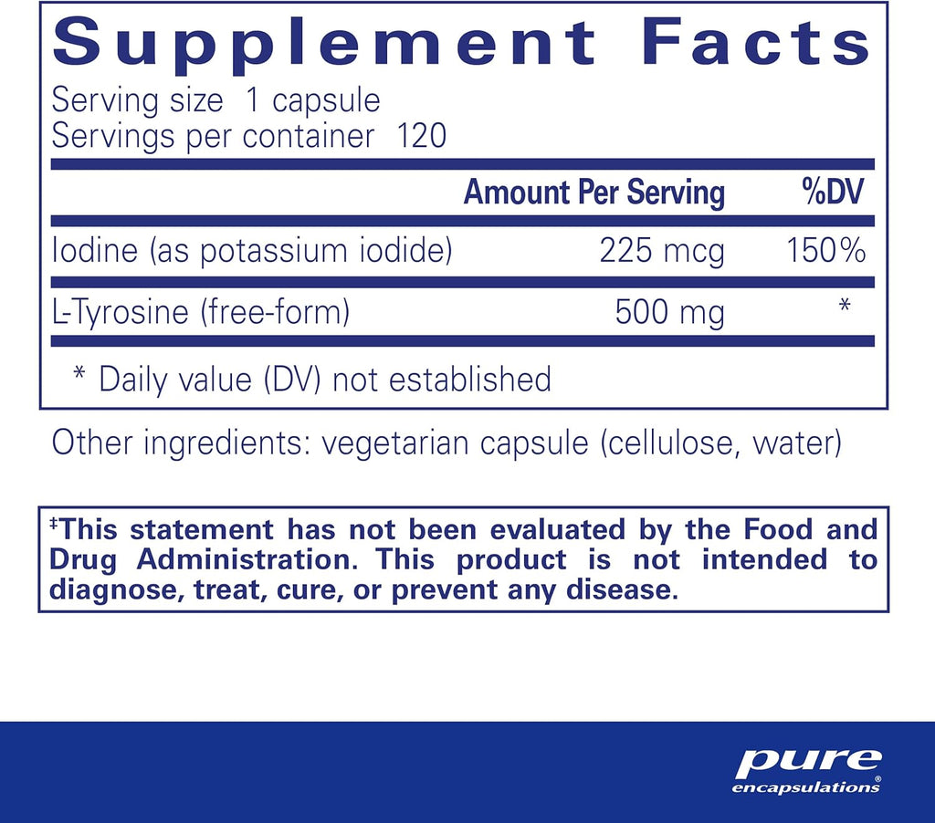Pure Encapsulations Iodine and Tyrosine | Hypoallergenic Supplement for Enhanced Thyroid Support | 120 Capsules