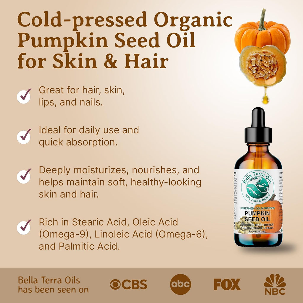 Bella Terra Oils Pumpkin Seed Oil for Hair, Skin, and Nails – 1 gallon, Deeply Hydrating, Nutrient-Rich, Premium Quality