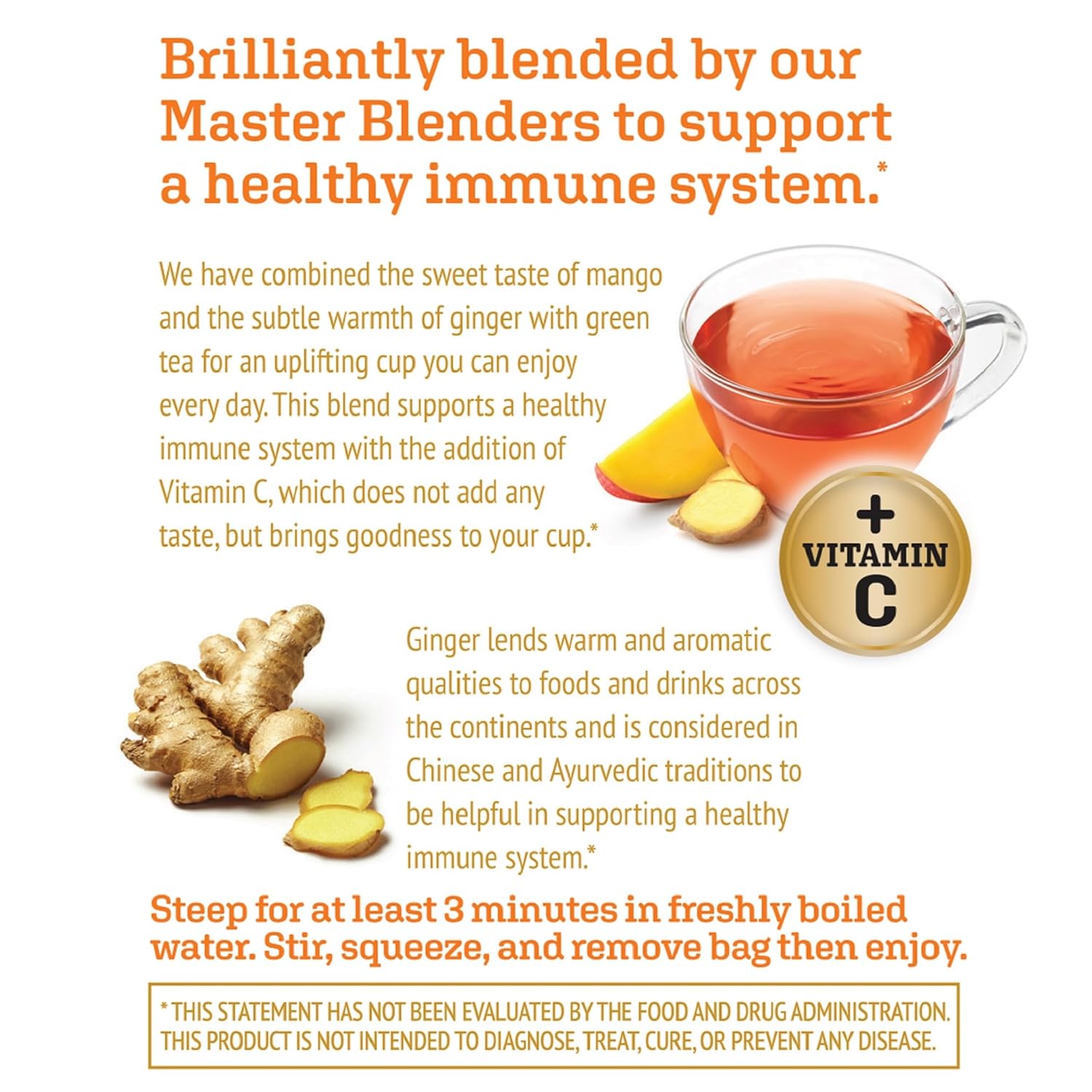Twinings Superblends Immune Support+ Herbal Tea with Vitamin C, Ginger & Mango Flavoured Green Tea, 16 Tea Bags (Pack of 6), Naturally Caffeine-Free, Enjoy Hot or Iced, 96 Teabags