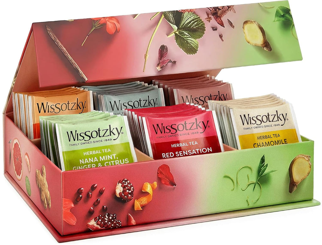 Wissotzky Herbal Tea Variety Pack Sampler (42 Tea Bags) in a Premium Reusable Gift Box | Caffeine-Free | 6 Exciting Flavors | Individually Wrapped Tea Bags | Ideal Present for Thanksgiving, Holiday & Corporate Gifting | Magnetic Closure Box | Kosher