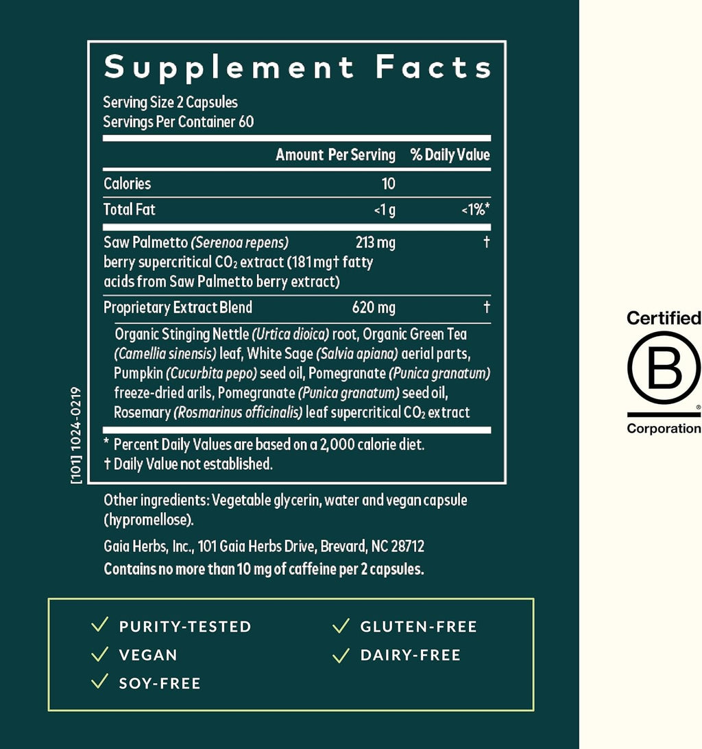 Gaia Herbs Prostate Health - Supports Prostate Health and Function for Men - with Saw Palmetto, Green Tea, Nettle Root, and White Sage - 120 Vegan Liquid Phyto-Capsules (40-Day Supply)